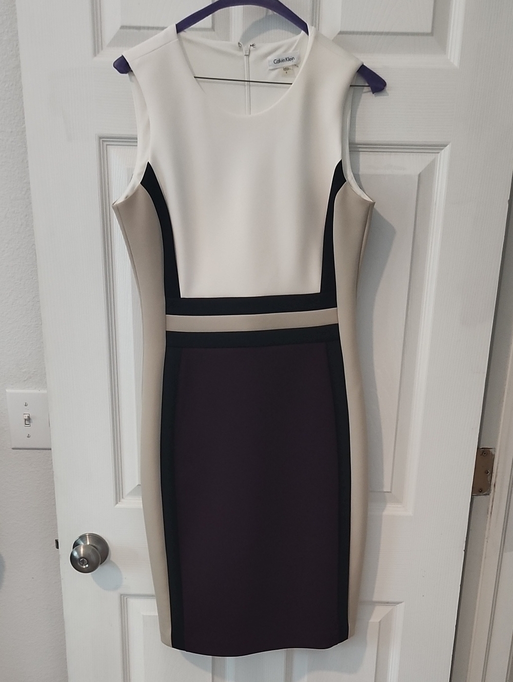 Calvin Klein Cream, Taupe & Plum Colorblock Sheath